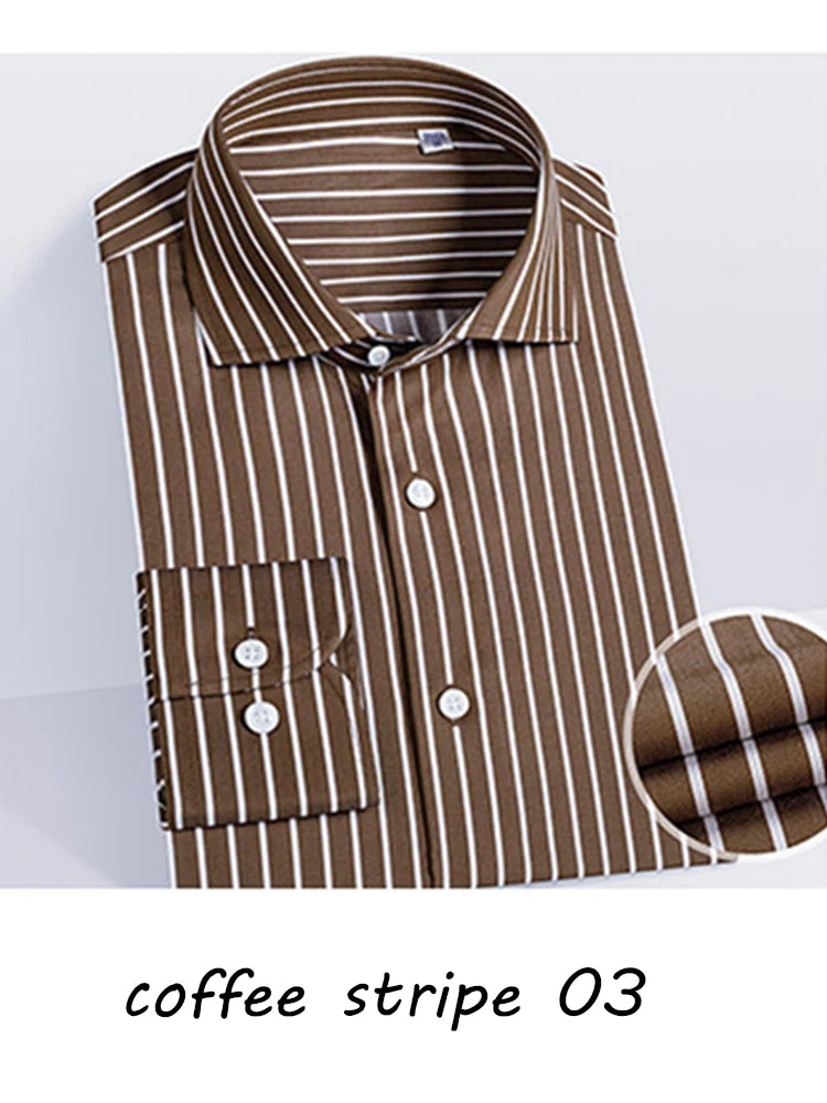 Luxury Dark Brown Chalk Stripe Shirt for Men – Tailor-Made Cotton Business Dress Shirt