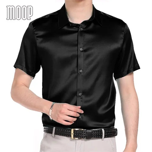 Multi color solid natural silk shirts short sleeve business shirt cheap chemise homm camiseta masculina vetement homme LT1498