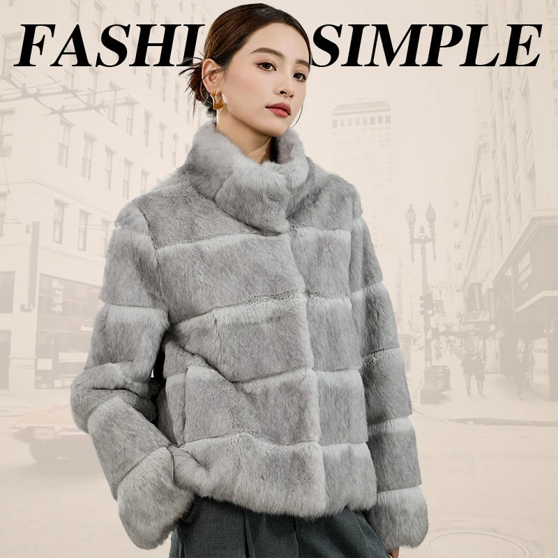 2025 Women's 100% Natural Rabbit Fur Jacket – Elegant and Warm Luxury Winter Outerwear