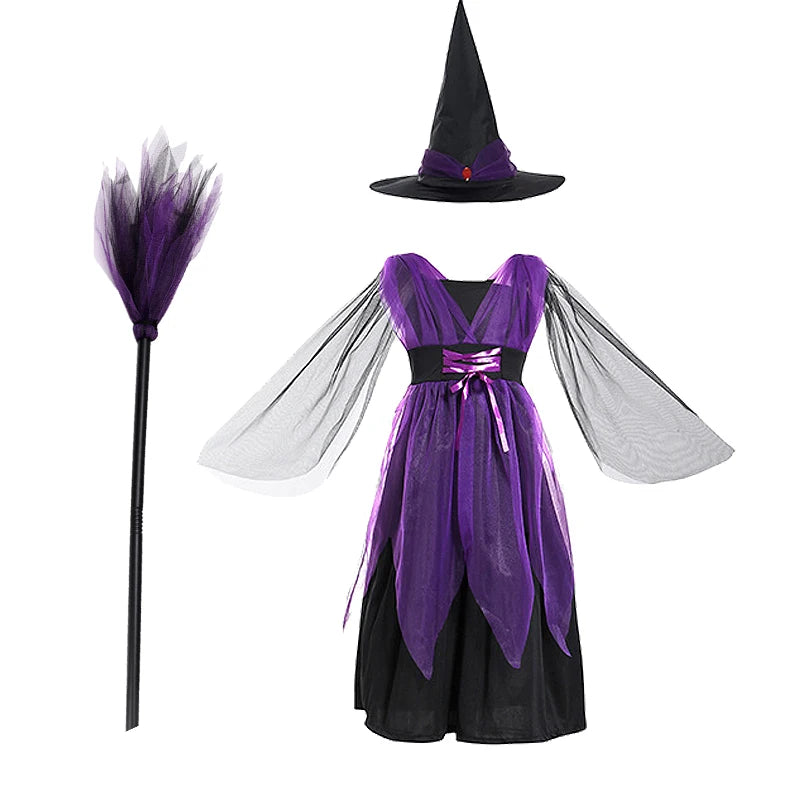 6 Styles Girls Halloween Witch Costume Kids Cosplay Bat Ghost Bride Little Red Riding Hood Dress Kids Carnival Party Clothes