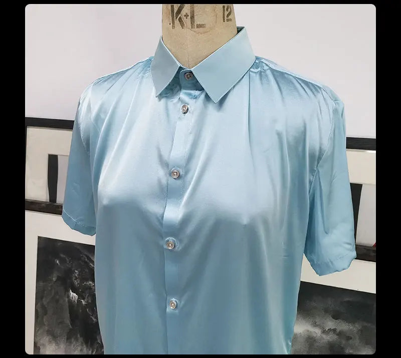 Multi color solid natural silk shirts short sleeve business shirt cheap chemise homm camiseta masculina vetement homme LT1498