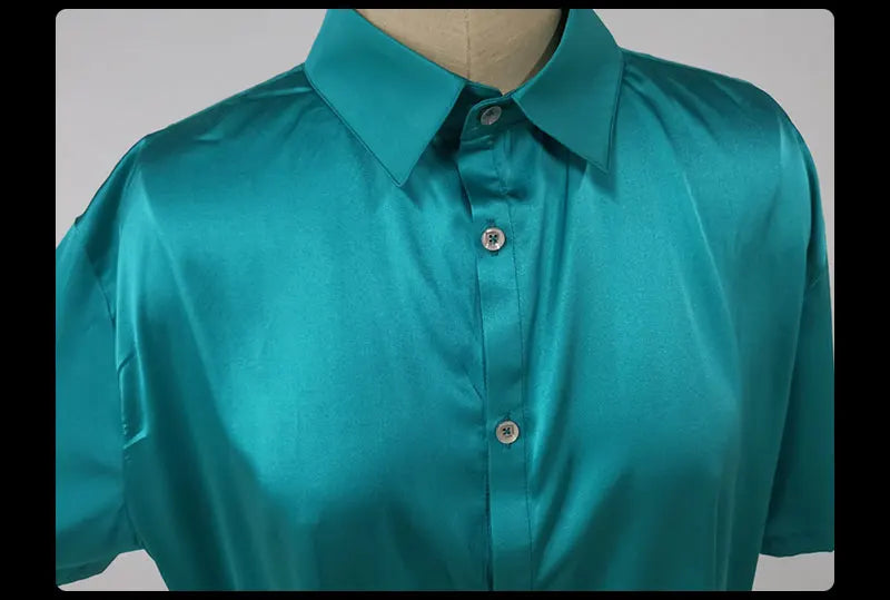 Multi color solid natural silk shirts short sleeve business shirt cheap chemise homm camiseta masculina vetement homme LT1498