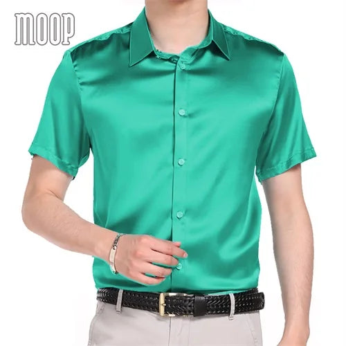 Multi color solid natural silk shirts short sleeve business shirt cheap chemise homm camiseta masculina vetement homme LT1498