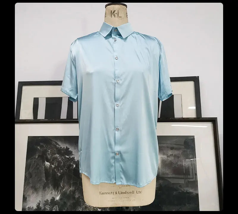 Multi color solid natural silk shirts short sleeve business shirt cheap chemise homm camiseta masculina vetement homme LT1498