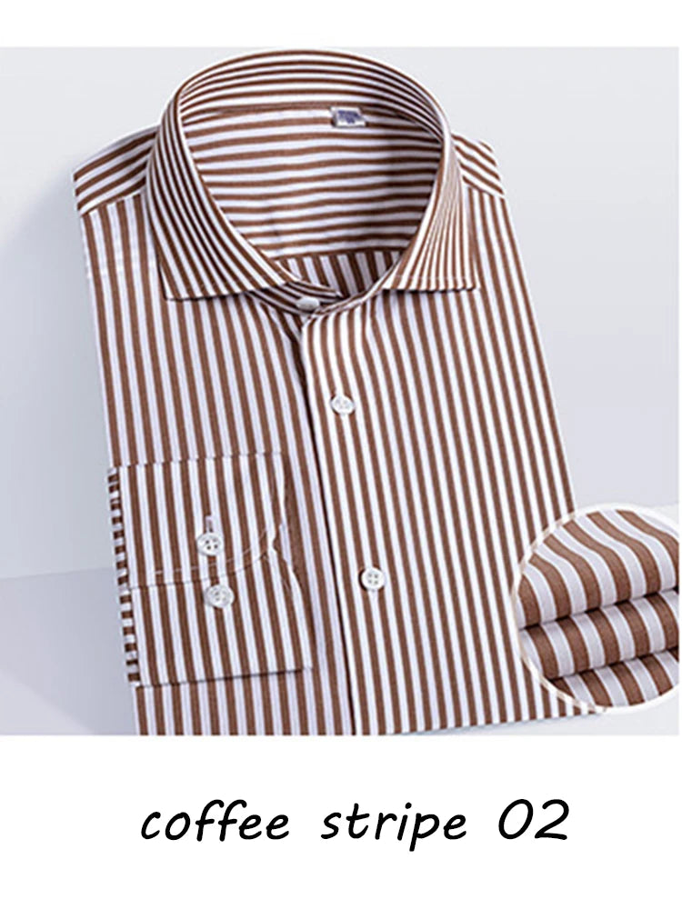 Luxury Dark Brown Chalk Stripe Shirt for Men – Tailor-Made Cotton Business Dress Shirt