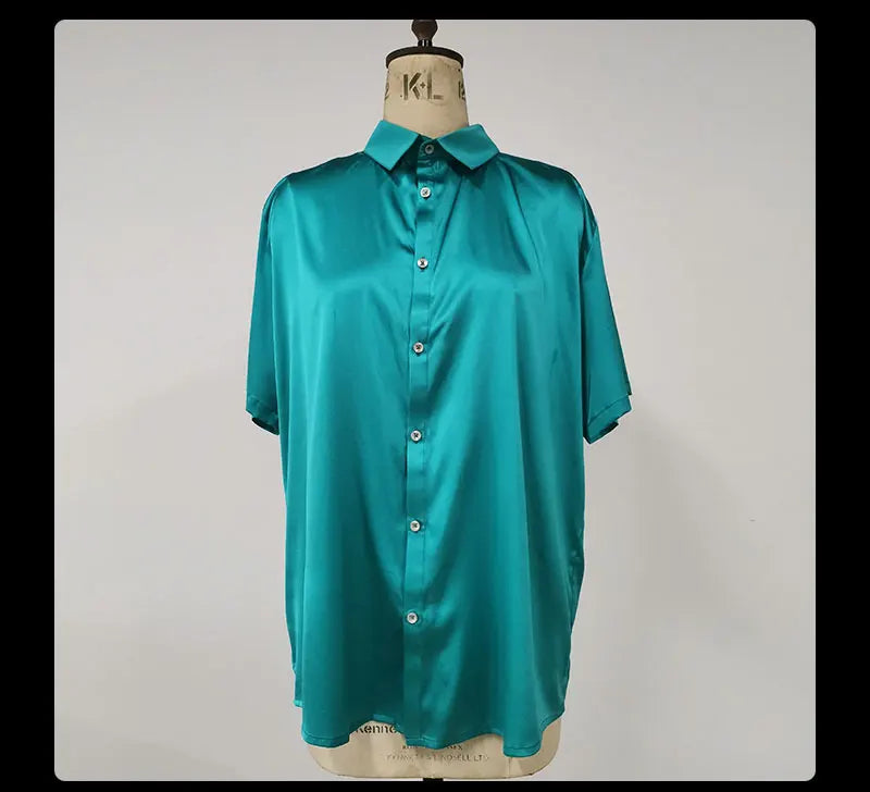 Multi color solid natural silk shirts short sleeve business shirt cheap chemise homm camiseta masculina vetement homme LT1498