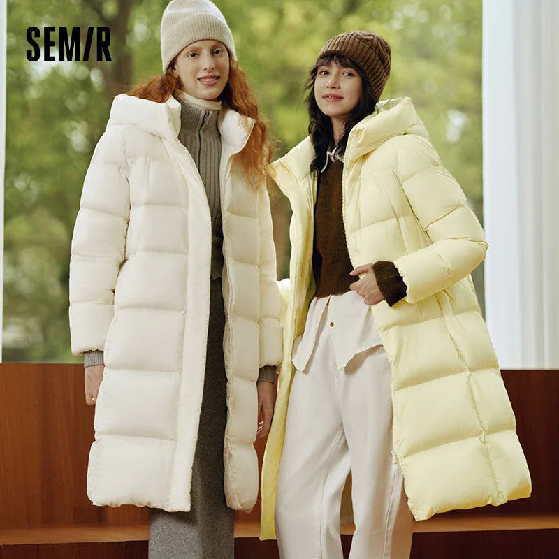 Semir Down Jacket Women Winter Long 90% Duck Down Waterproof Oil-proof Stain-proof 2025 New Solid Hooded winter woman clothes