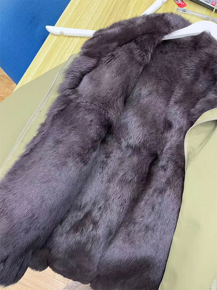 Women's Winter Jacket 2025 New Hot Natural Real Rabbit Fur Parka Coat Luxury Female With Warm Outerwears Fashion Trend Clothes