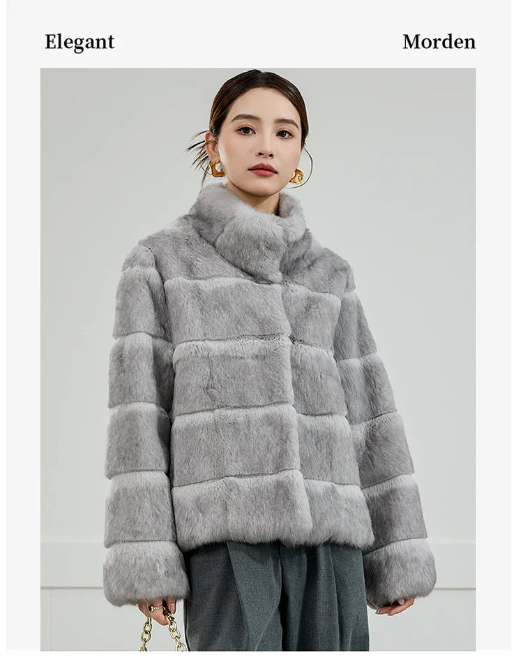 2025 Women's 100% Natural Rabbit Fur Jacket – Elegant and Warm Luxury Winter Outerwear