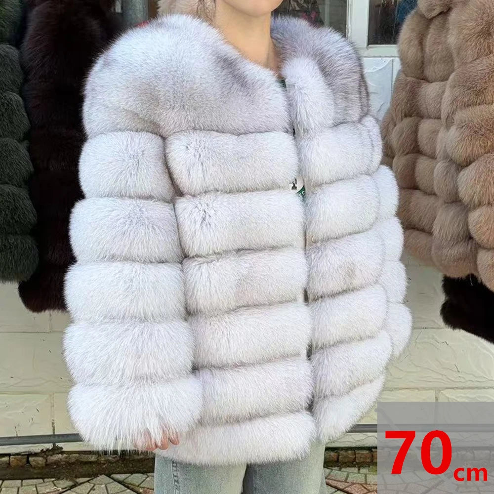 QUEENTINA Fox Fur 70cm Coat Real Winter Women'S New Fashion Furry 2025 Leather And Skin White Natural New In Coats & Jackets