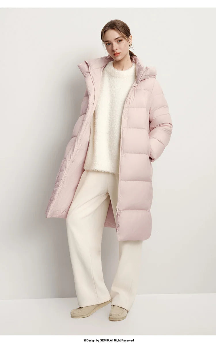 Semir Down Jacket Women Winter Long 90% Duck Down Waterproof Oil-proof Stain-proof 2025 New Solid Hooded winter woman clothes