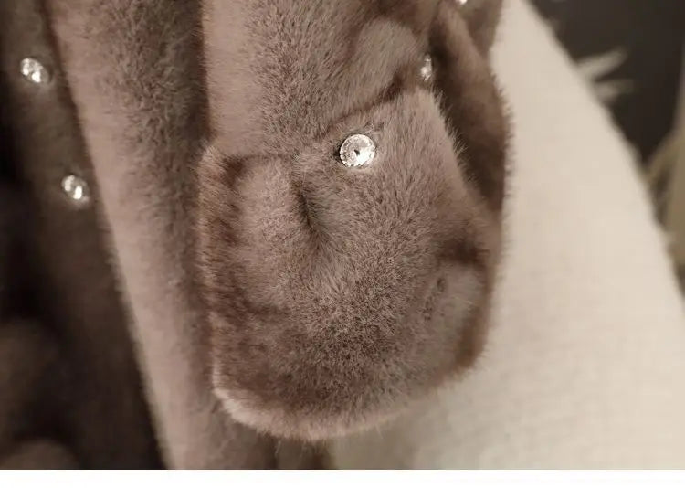 Faux Fur Coat for Women,Covered Button Jacket,Adjustable Waist,High Quality,Turn-down Collar Overcoat,Female Clothes,New,Winter