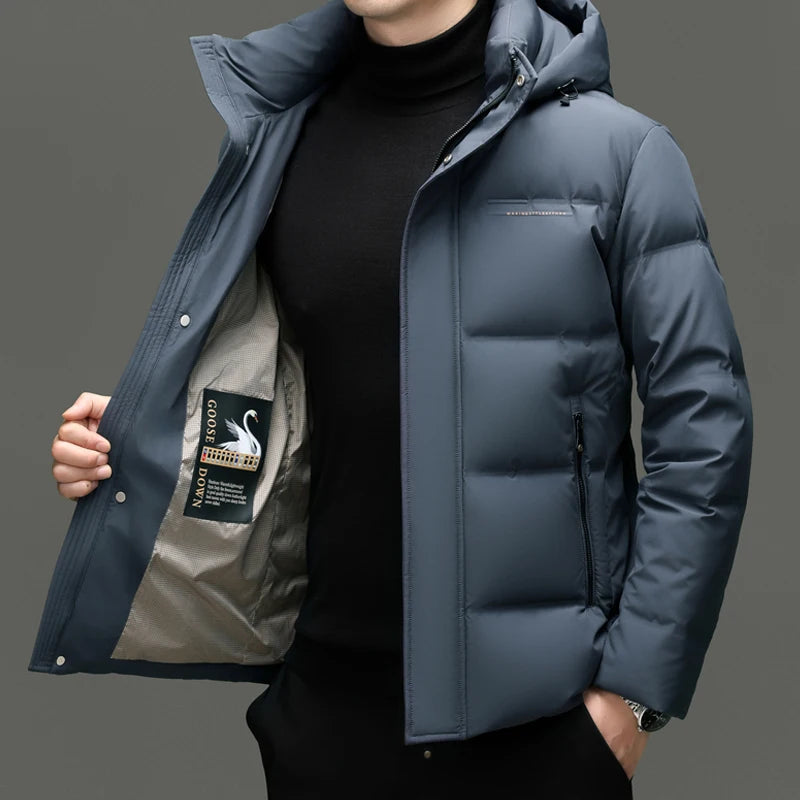 Real 85% Goose Down Jacket Men 2025 Winter Warm Puffer Coat Luxury Hood Thermal Outdoor Jacket Goose Down Parkas Zipper Clothes