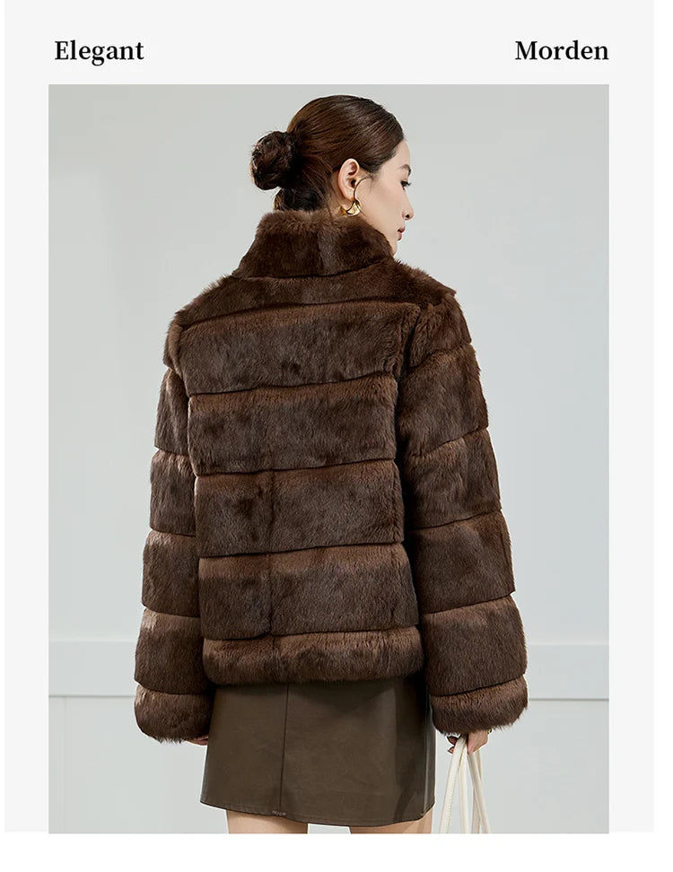2025 Women's 100% Natural Rabbit Fur Jacket – Elegant and Warm Luxury Winter Outerwear