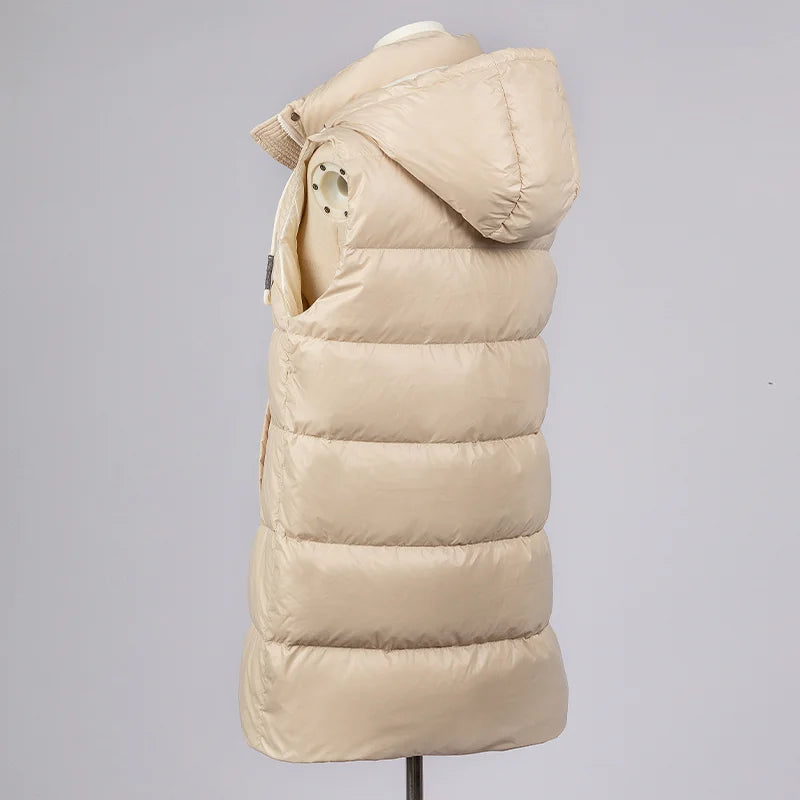 CA-39 In Stock Hooded Zip Covered Button Sleeveless Clothes White Duck Down Puffer Jacket Vest Down Vest Puffer Vest