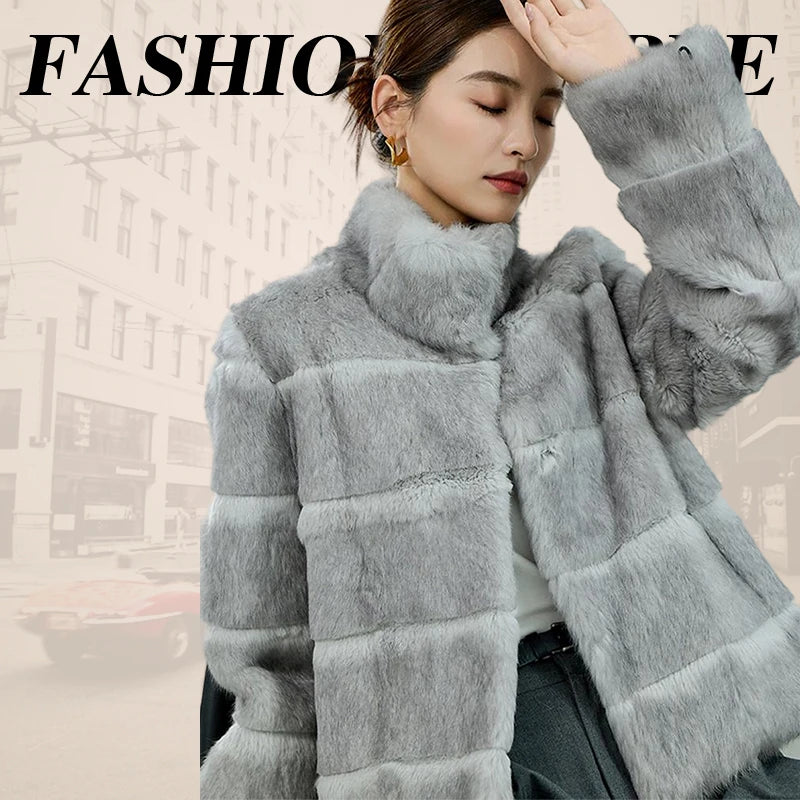 2025 Women's 100% Natural Rabbit Fur Jacket – Elegant and Warm Luxury Winter Outerwear