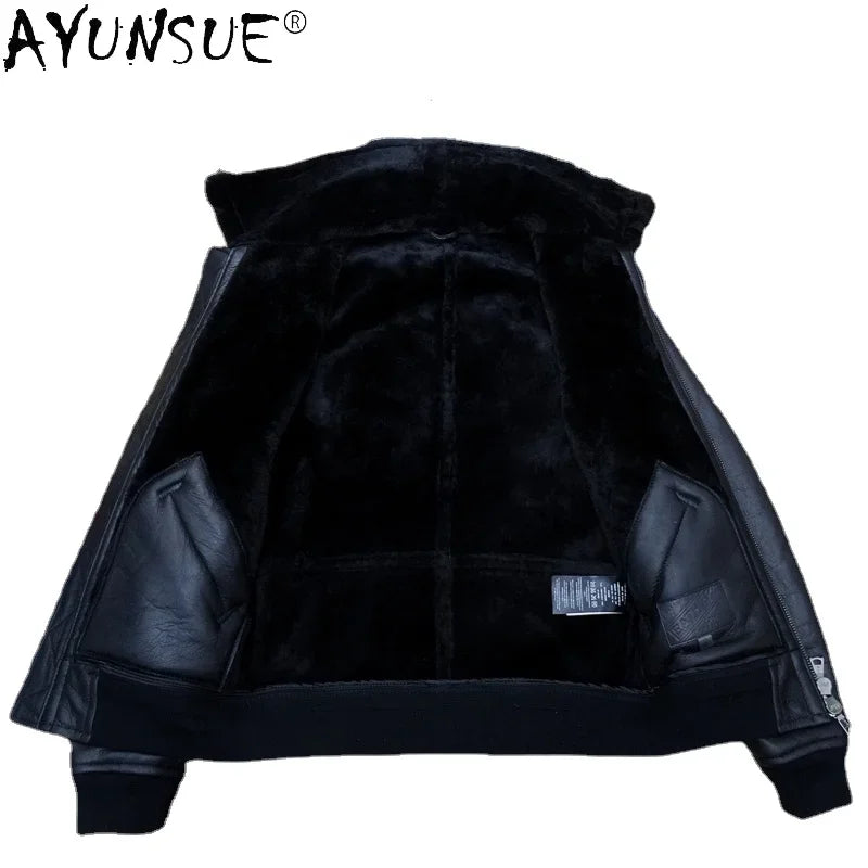 AYUNSUE 2022 Genuine Sheepskin Winter Jacket Male Leather Jackets Black Warm Nature Real Sheep Fur Coat Men Clothes Veste Homme