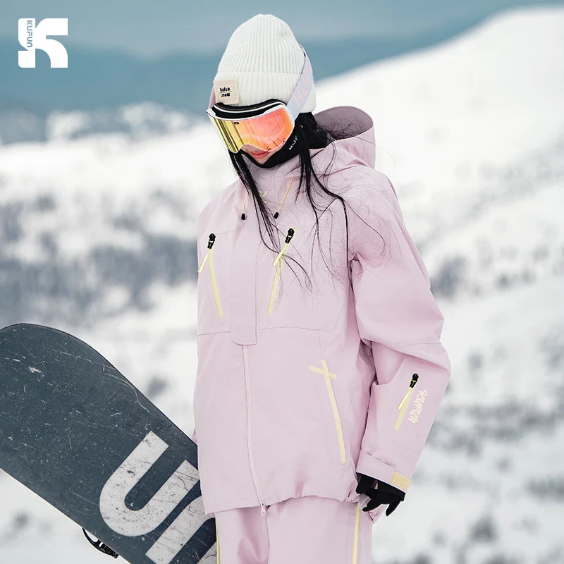 KUFUN Ski Wear Outfits Snowboard Waterproof Windproof Thickened 3L Snow Jacket Top Pants Trousers Loose Casual Man Lady Teenager