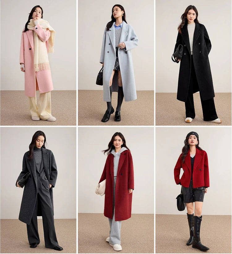 SENTUBILA Women's 100% Wool Long Coat Winter 2025 Classic Elegant Commuter Style Double-Faced Overcoat Ladies Clothes W54OA8780