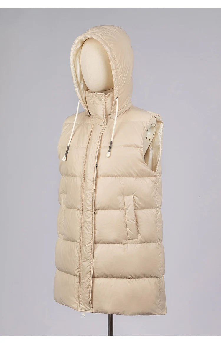 CA-39 In Stock Hooded Zip Covered Button Sleeveless Clothes White Duck Down Puffer Jacket Vest Down Vest Puffer Vest