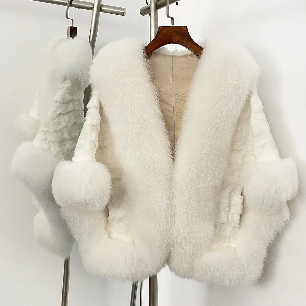 OFTBUY New Winter Thickened Warm Clothes Women Natural Mink Fur Cape Coat Female Real Fox Fur Sleeveless Shawl Jacket Outerwear