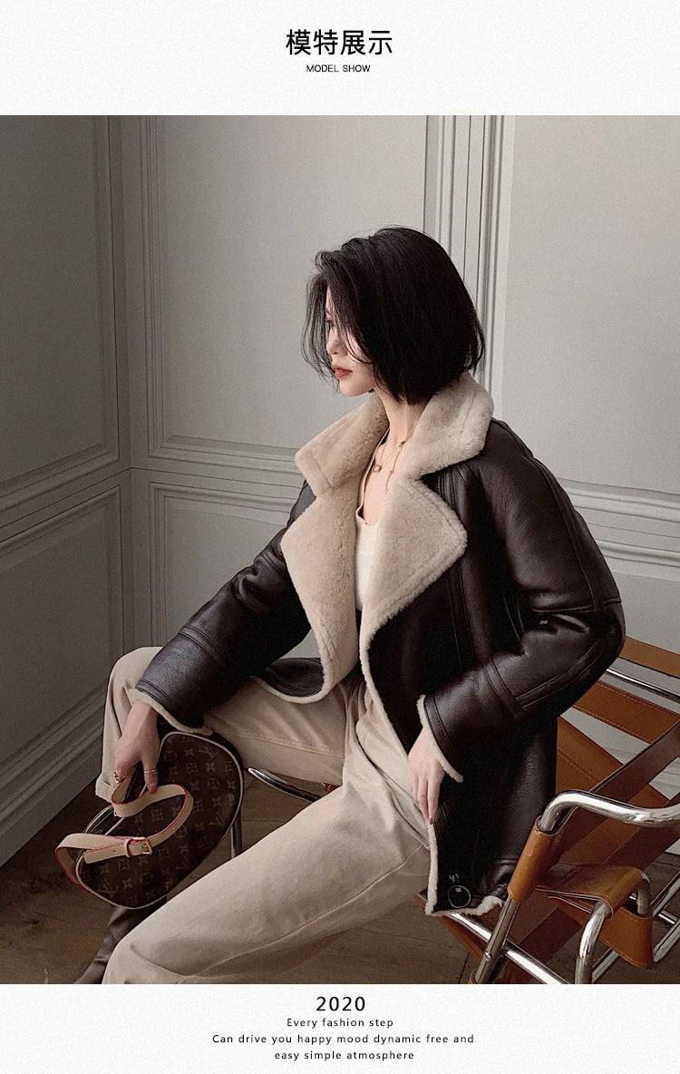 Natural Merino Sheepskin Wool Double Faced Fur Coat Women Motorcycle Leather Jacket Winter Clothes Woman 2024 дубленка женская