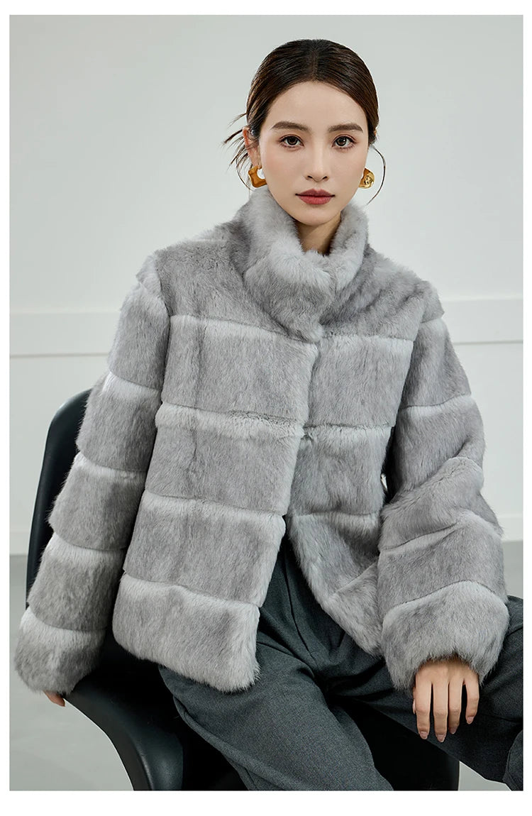 2025 Women's 100% Natural Rabbit Fur Jacket – Elegant and Warm Luxury Winter Outerwear