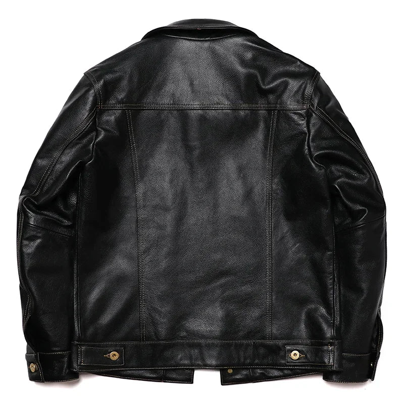 Classical 506 Denim Genuine Leather Jacket Man Casual Natural Cowhide Clothes Slim Fashion Coat High Quality Clothing