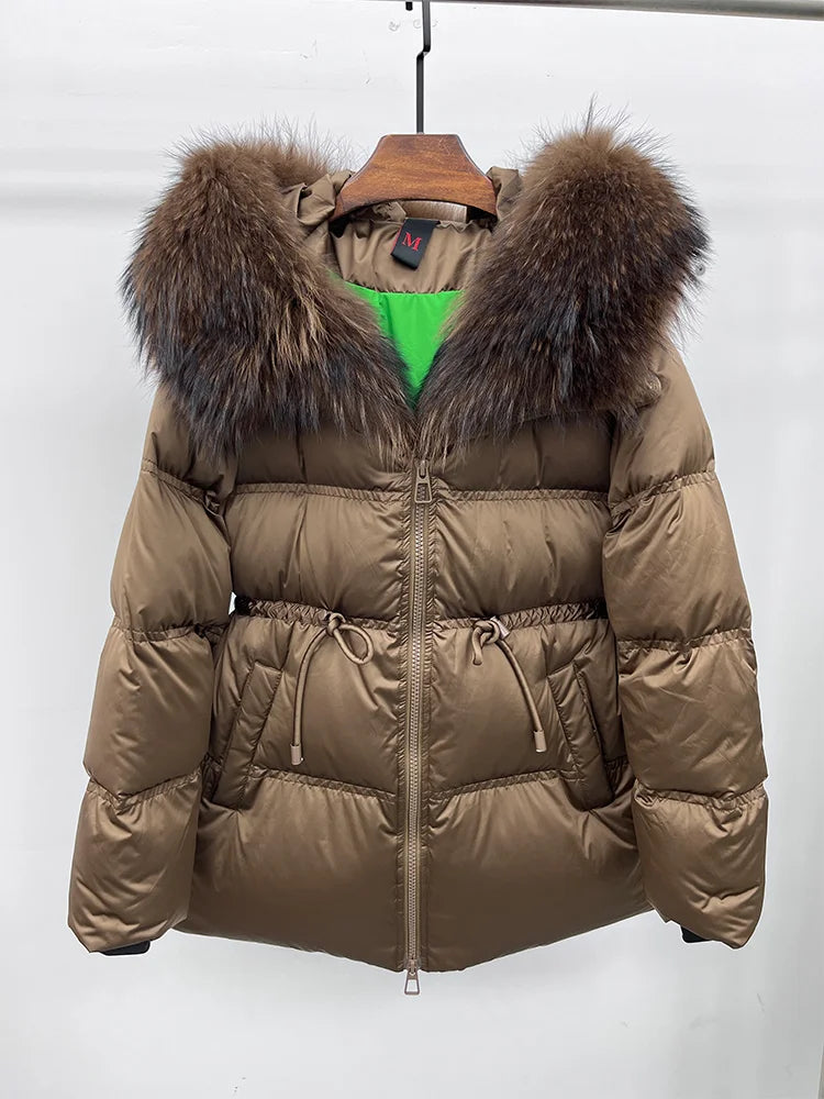 2025 New Fashion Winter Goose Down Jacket Natural Fox Raccoon Fur Collar Parkas Luxury Warm Puffer Jackets Clothing Women