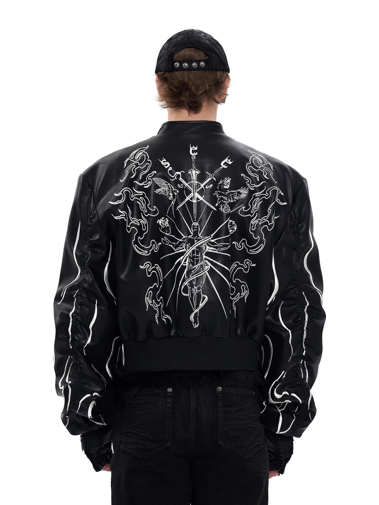 Mauroicardi Autumn Short Colorful Embroidery Pu Leather Racer Jacket Men Zipper Luxury Designer Emo Punk Style Clothes 2025