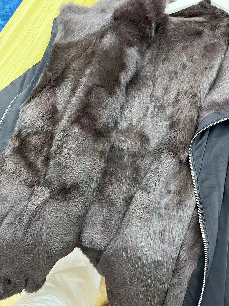 Women's Winter Jacket 2025 New Hot Natural Real Rabbit Fur Parka Coat Luxury Female With Warm Outerwears Fashion Trend Clothes