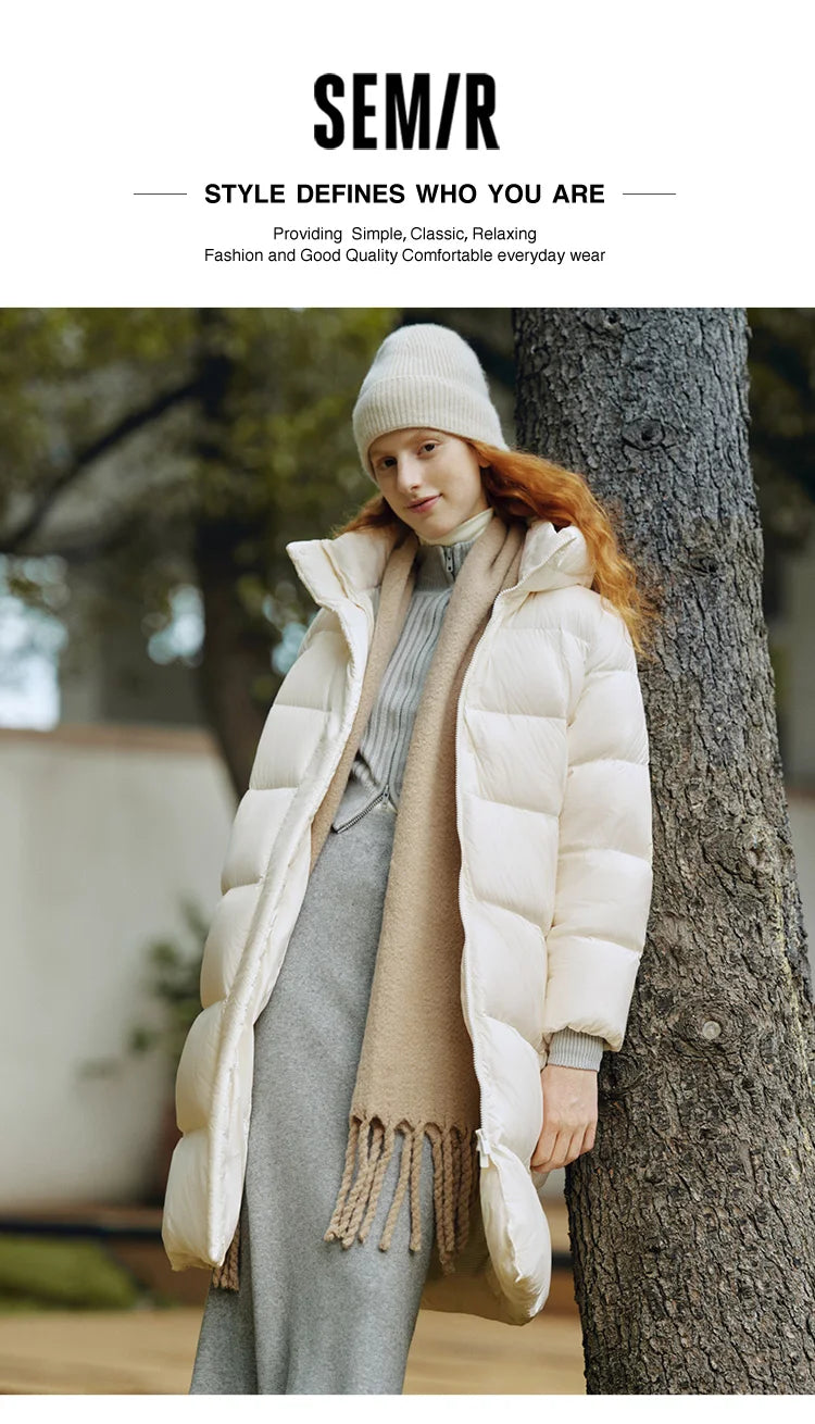 Semir Down Jacket Women Winter Long 90% Duck Down Waterproof Oil-proof Stain-proof 2025 New Solid Hooded winter woman clothes