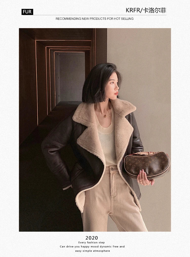 Natural Merino Sheepskin Wool Double Faced Fur Coat Women Motorcycle Leather Jacket Winter Clothes Woman 2024 дубленка женская