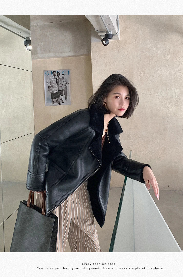 Natural Merino Sheepskin Wool Double Faced Fur Coat Women Motorcycle Leather Jacket Winter Clothes Woman 2024 дубленка женская