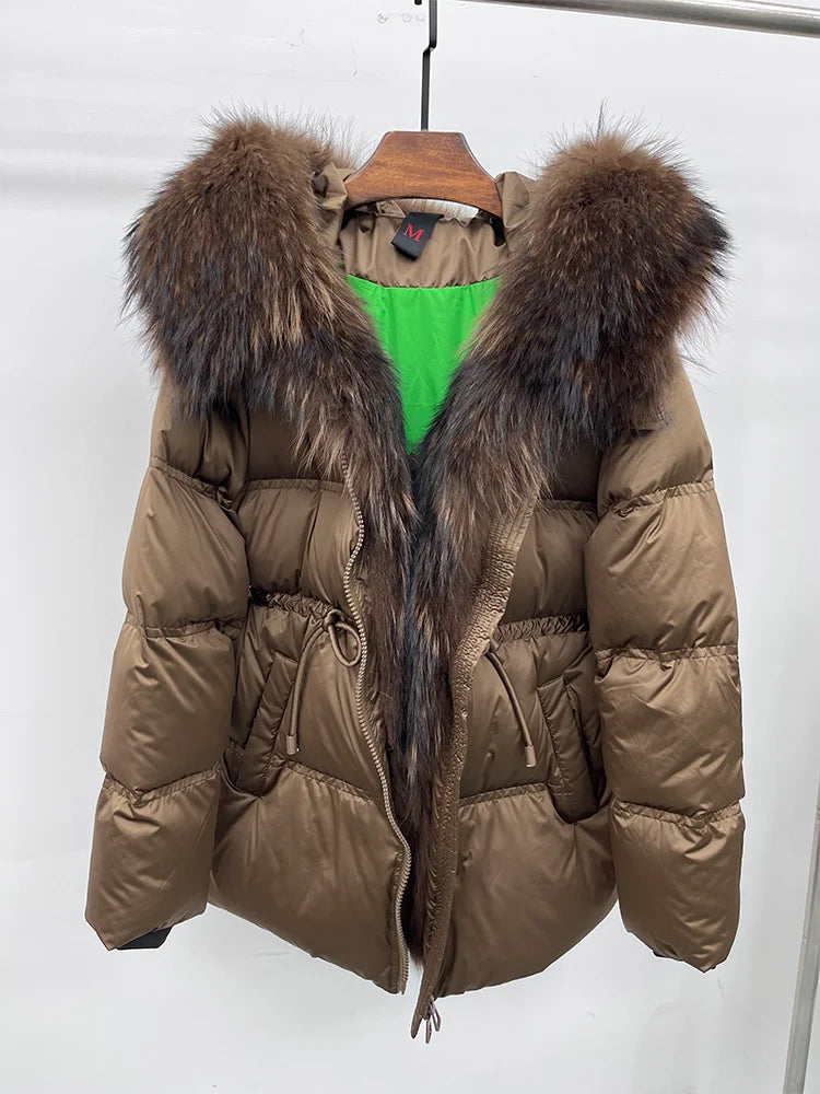 2025 New Fashion Winter Goose Down Jacket Natural Fox Raccoon Fur Collar Parkas Luxury Warm Puffer Jackets Clothing Women