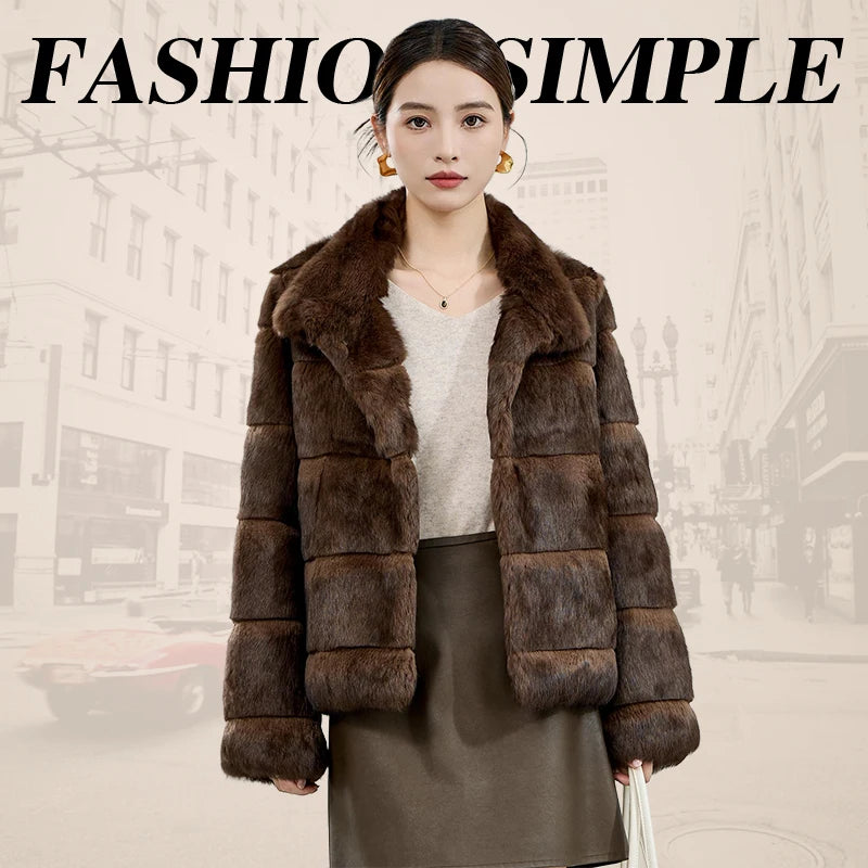 2025 Women's 100% Natural Rabbit Fur Jacket – Elegant and Warm Luxury Winter Outerwear