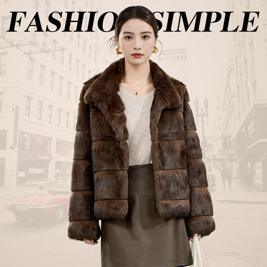 2025 Women's 100% Natural Rabbit Fur Jacket – Elegant and Warm Luxury Winter Outerwear