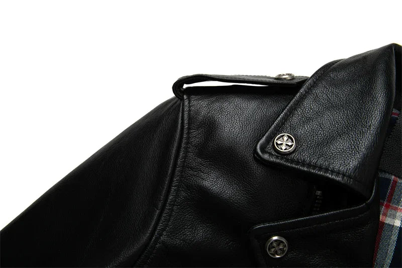 Real Cowhide Leather Jacket Men Leather Coat Motor Biker Clothing Riding Clothes Autumn Men Fashion Motorcycle Leather Jacket