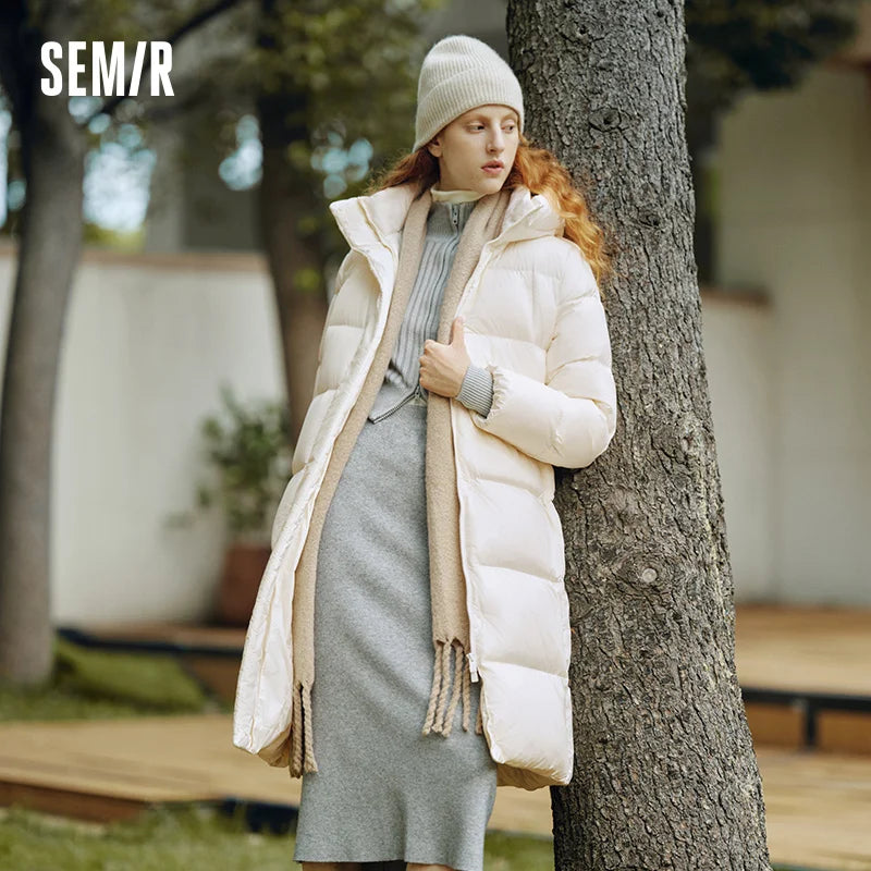 Semir Down Jacket Women Winter Long 90% Duck Down Waterproof Oil-proof Stain-proof 2025 New Solid Hooded winter woman clothes