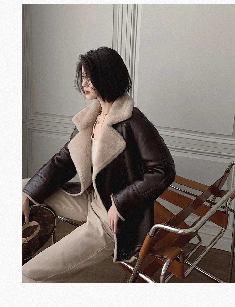 Natural Merino Sheepskin Wool Double Faced Fur Coat Women Motorcycle Leather Jacket Winter Clothes Woman 2024 дубленка женская
