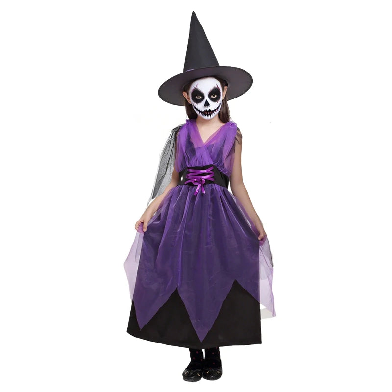 6 Styles Girls Halloween Witch Costume Kids Cosplay Bat Ghost Bride Little Red Riding Hood Dress Kids Carnival Party Clothes