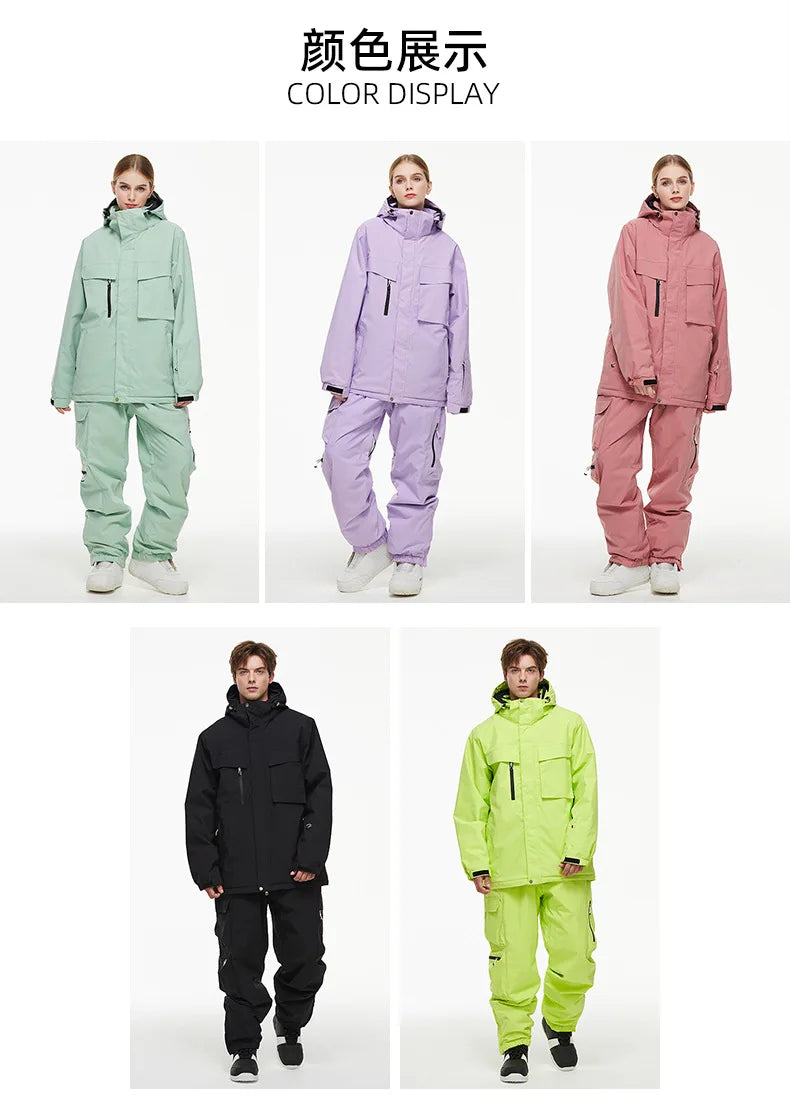 New Men Women Snow Clothes Snowboarding Suit Winter Windproof Waterproof Warm Ski Suit for Couple Jacket Pants Set Multi Color