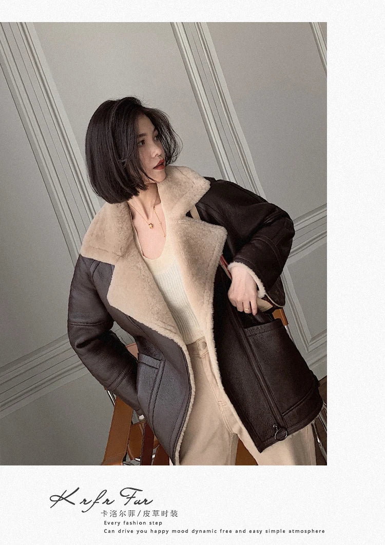 Natural Merino Sheepskin Wool Double Faced Fur Coat Women Motorcycle Leather Jacket Winter Clothes Woman 2024 дубленка женская