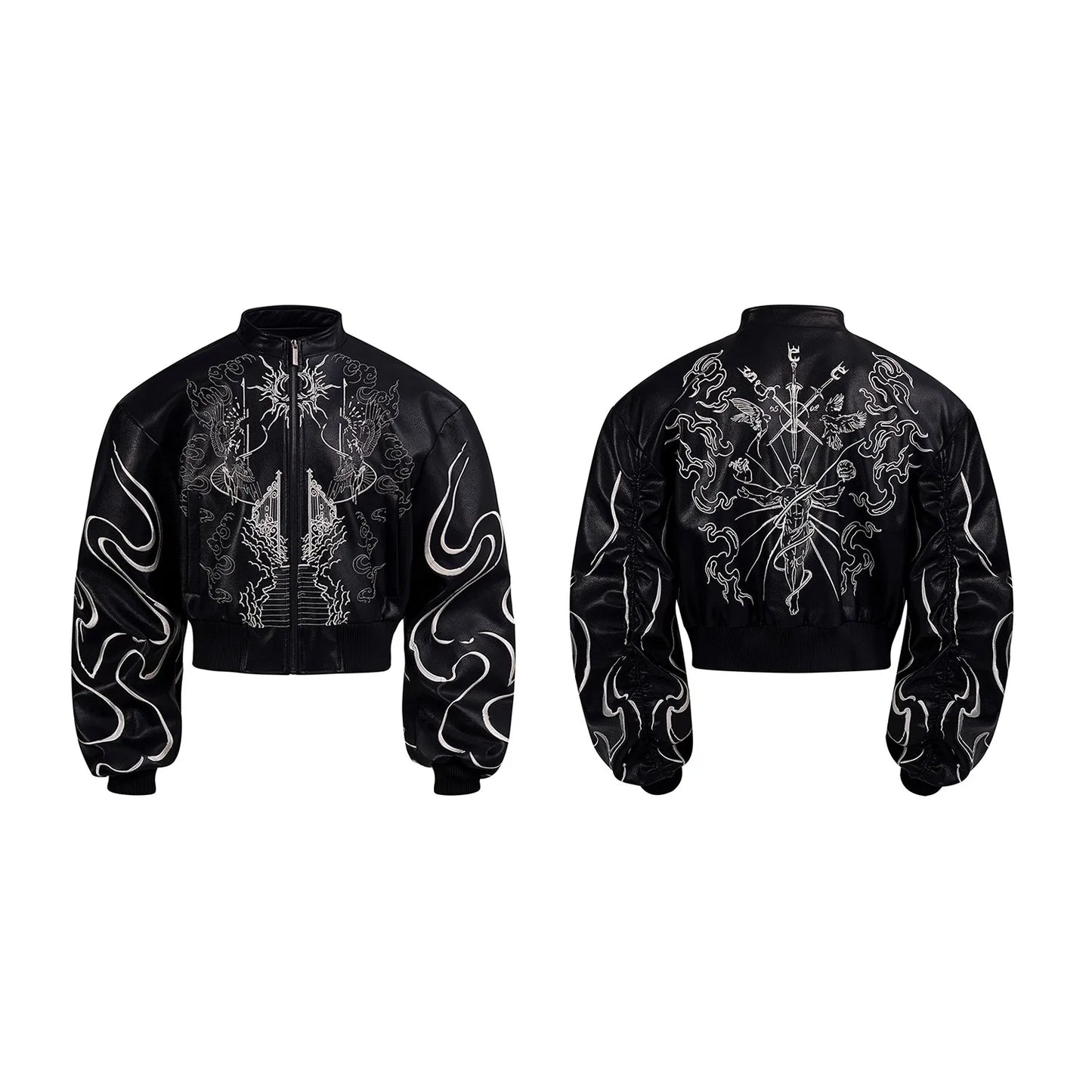 Mauroicardi Autumn Short Colorful Embroidery Pu Leather Racer Jacket Men Zipper Luxury Designer Emo Punk Style Clothes 2025
