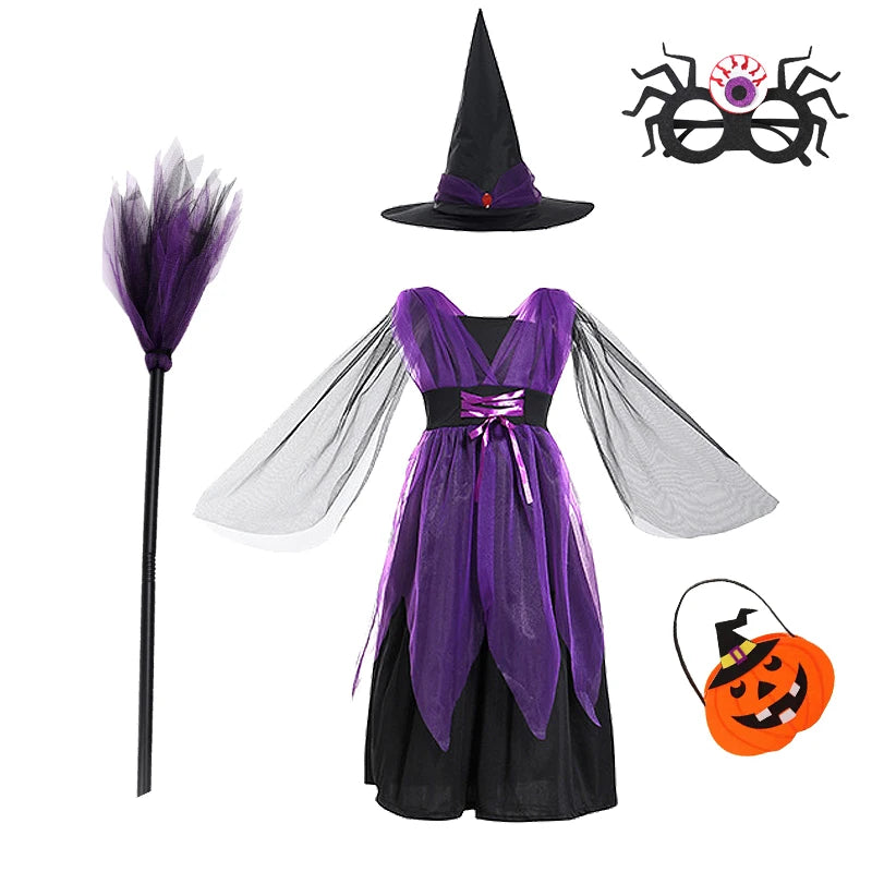 6 Styles Girls Halloween Witch Costume Kids Cosplay Bat Ghost Bride Little Red Riding Hood Dress Kids Carnival Party Clothes