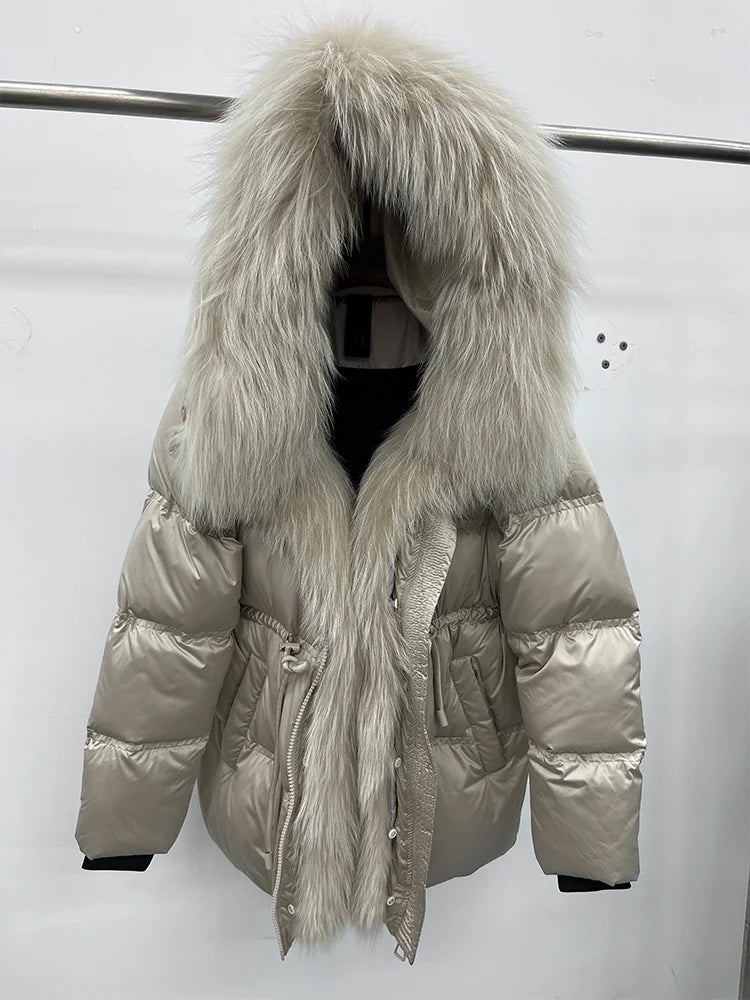 2025 New Fashion Winter Goose Down Jacket Natural Fox Raccoon Fur Collar Parkas Luxury Warm Puffer Jackets Clothing Women