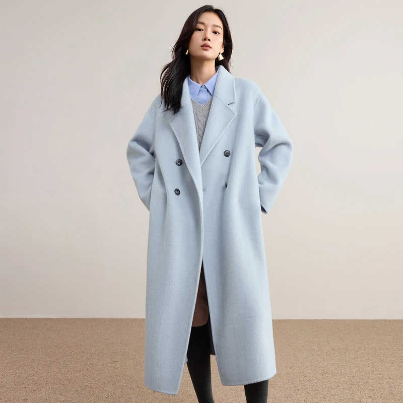 SENTUBILA Women's 100% Wool Long Coat Winter 2025 Classic Elegant Commuter Style Double-Faced Overcoat Ladies Clothes W54OA8780