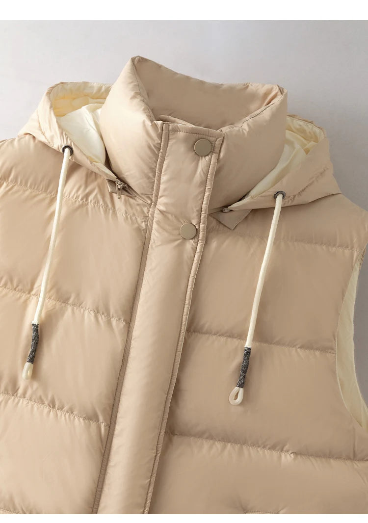 CA-39 In Stock Hooded Zip Covered Button Sleeveless Clothes White Duck Down Puffer Jacket Vest Down Vest Puffer Vest