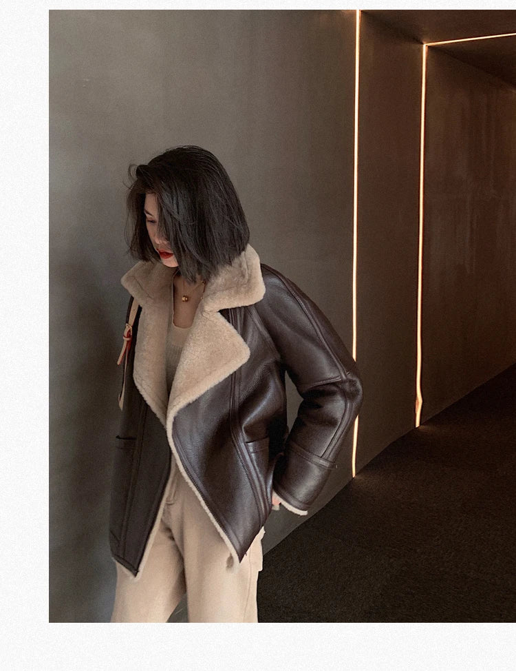 Natural Merino Sheepskin Wool Double Faced Fur Coat Women Motorcycle Leather Jacket Winter Clothes Woman 2024 дубленка женская