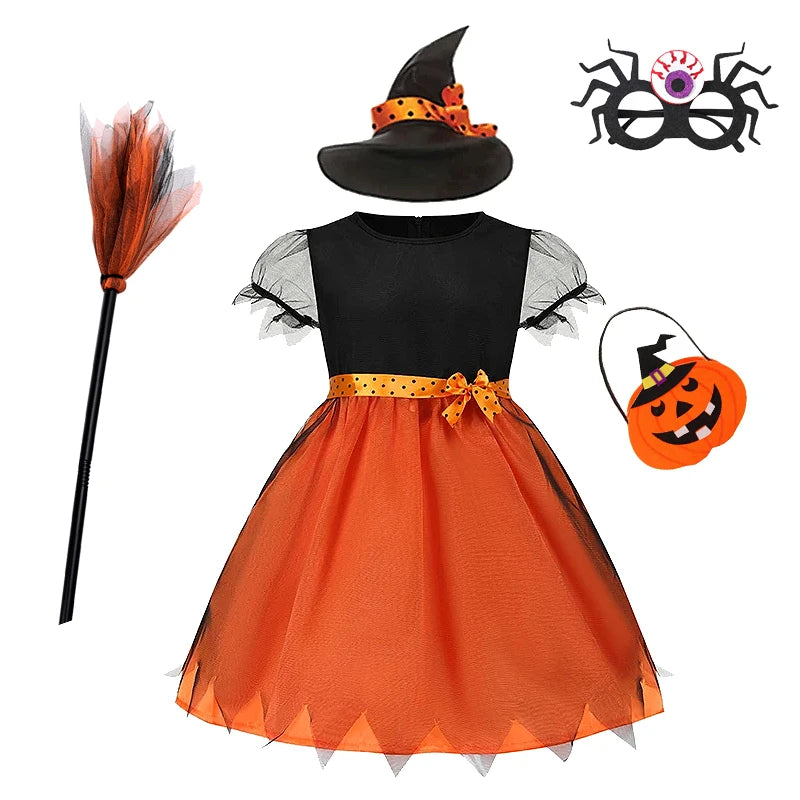 6 Styles Girls Halloween Witch Costume Kids Cosplay Bat Ghost Bride Little Red Riding Hood Dress Kids Carnival Party Clothes